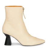 Saint Ava White Leather Handcrafted Front Zip Heel Ankle Boots