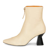 Saint Ava White Leather Handcrafted Front Zip Heel Ankle Boots
