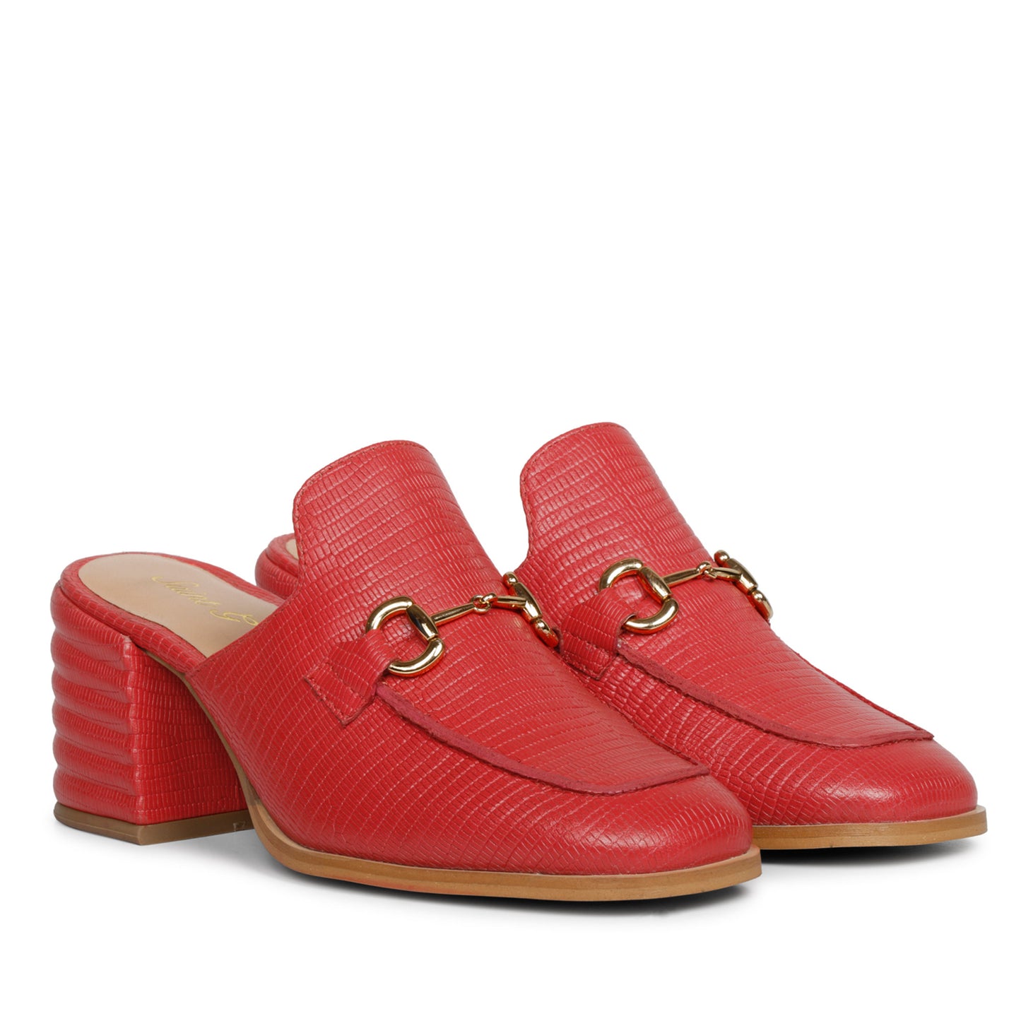 Saint Jasmine Red Lizard Print Leather Moccasins