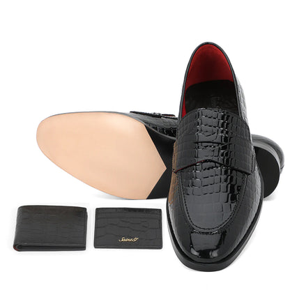 Saint Callisto Black Croco Leather Embossed With Set