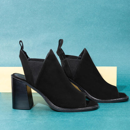 Saint Inez Black Suede Leather Block Heel Mules