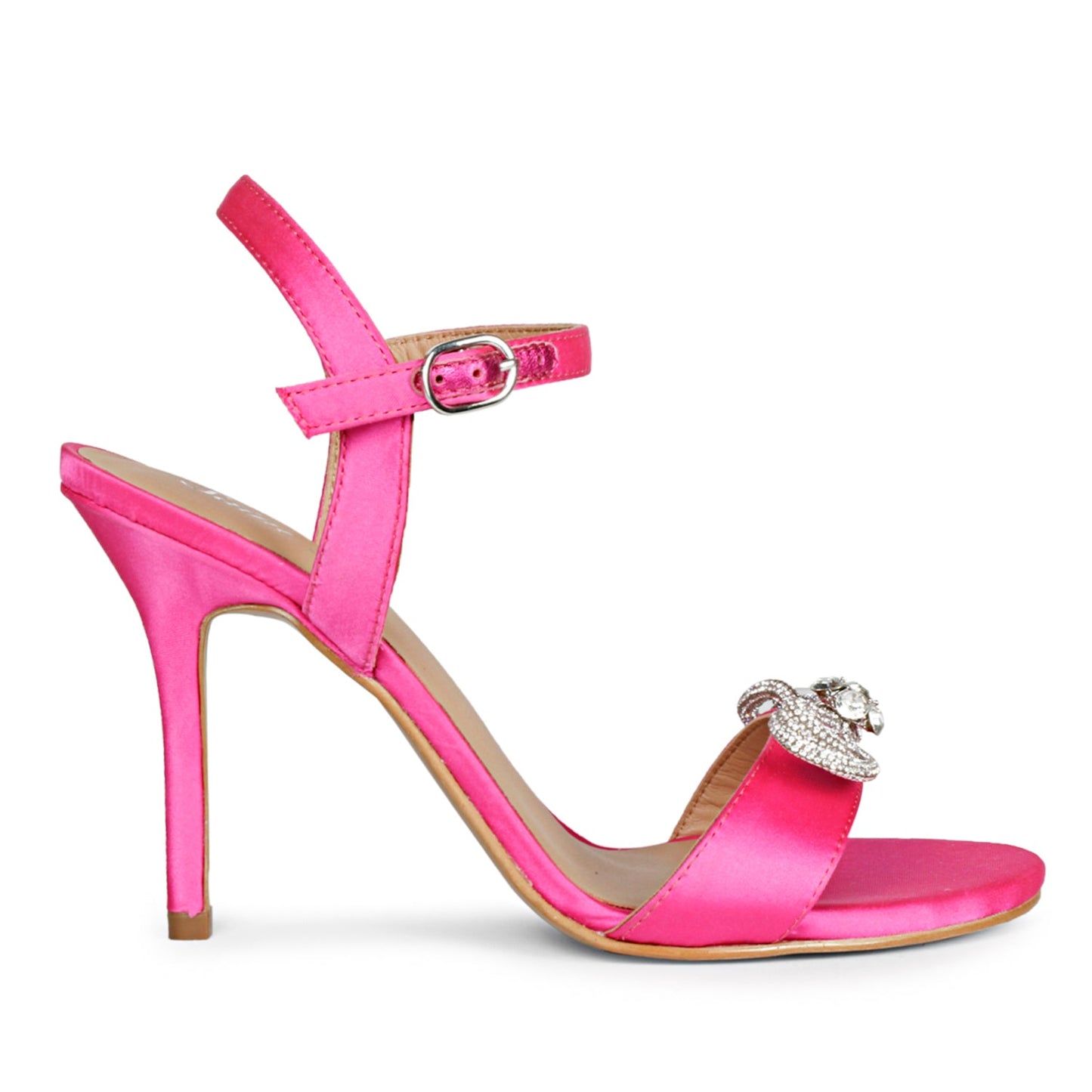 Saint Hayden Stone Studded Bow Hot Pink Leather Stilettos