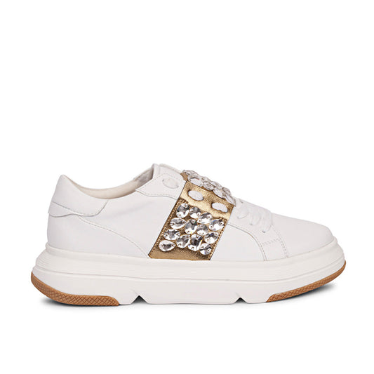 Saint Joanna Crystal Off White Leather Sneakers