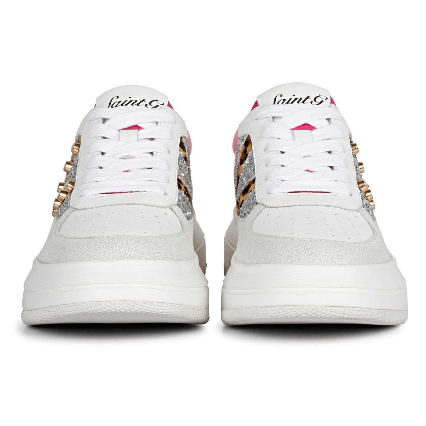 Saint Antea  Metal Studs Pink Leather Sneakers