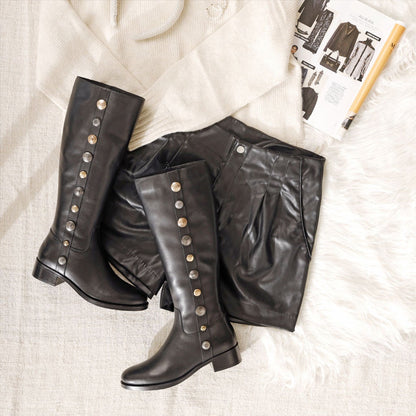 Saint Adriano Black Leather Knee High Boots - SaintG