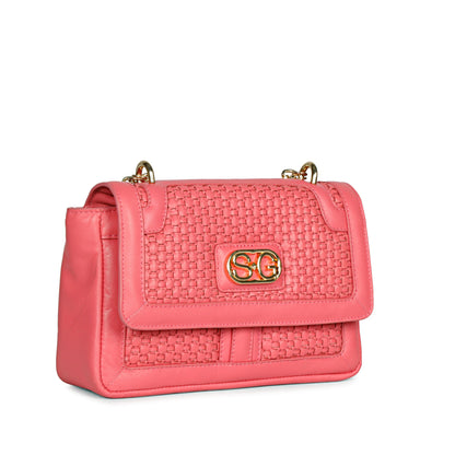 Addie Coral Hand Woven Leather Sling Bag