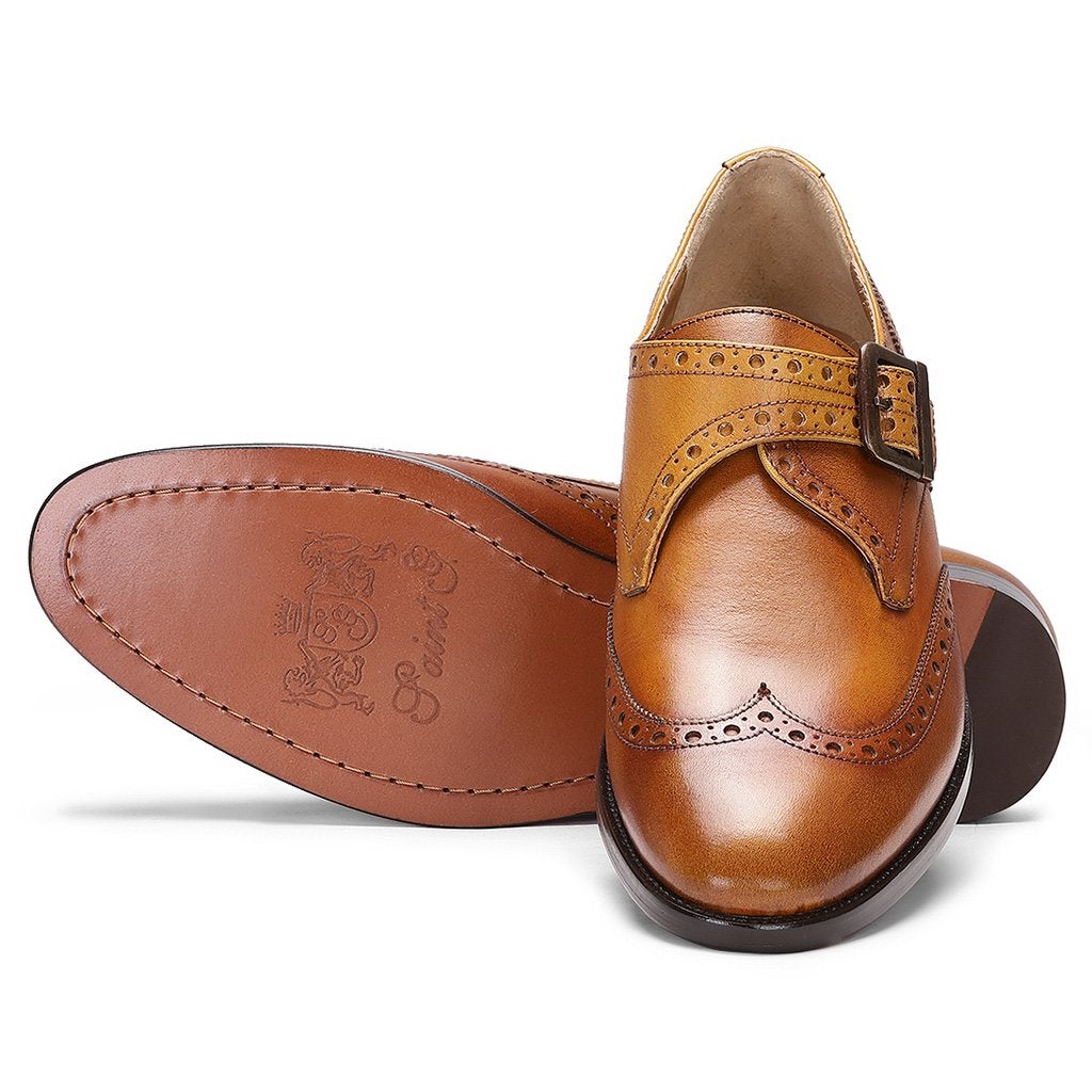 Saint Salvador Tan Leather Monk Brogue With Set