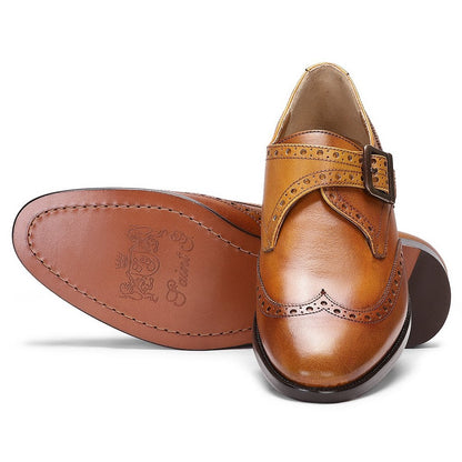 Saint Salvador Tan Leather Monk Brogue With Set