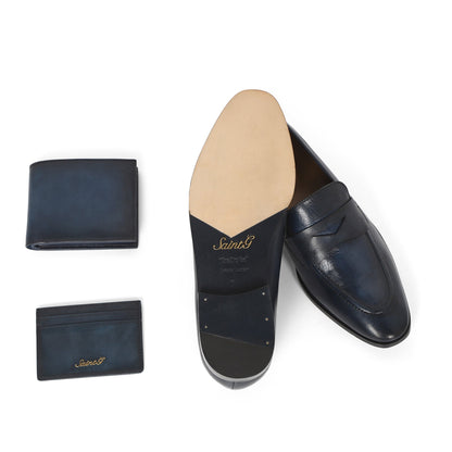 Saint Lukonin Toned Navy Leather Loafers With Set