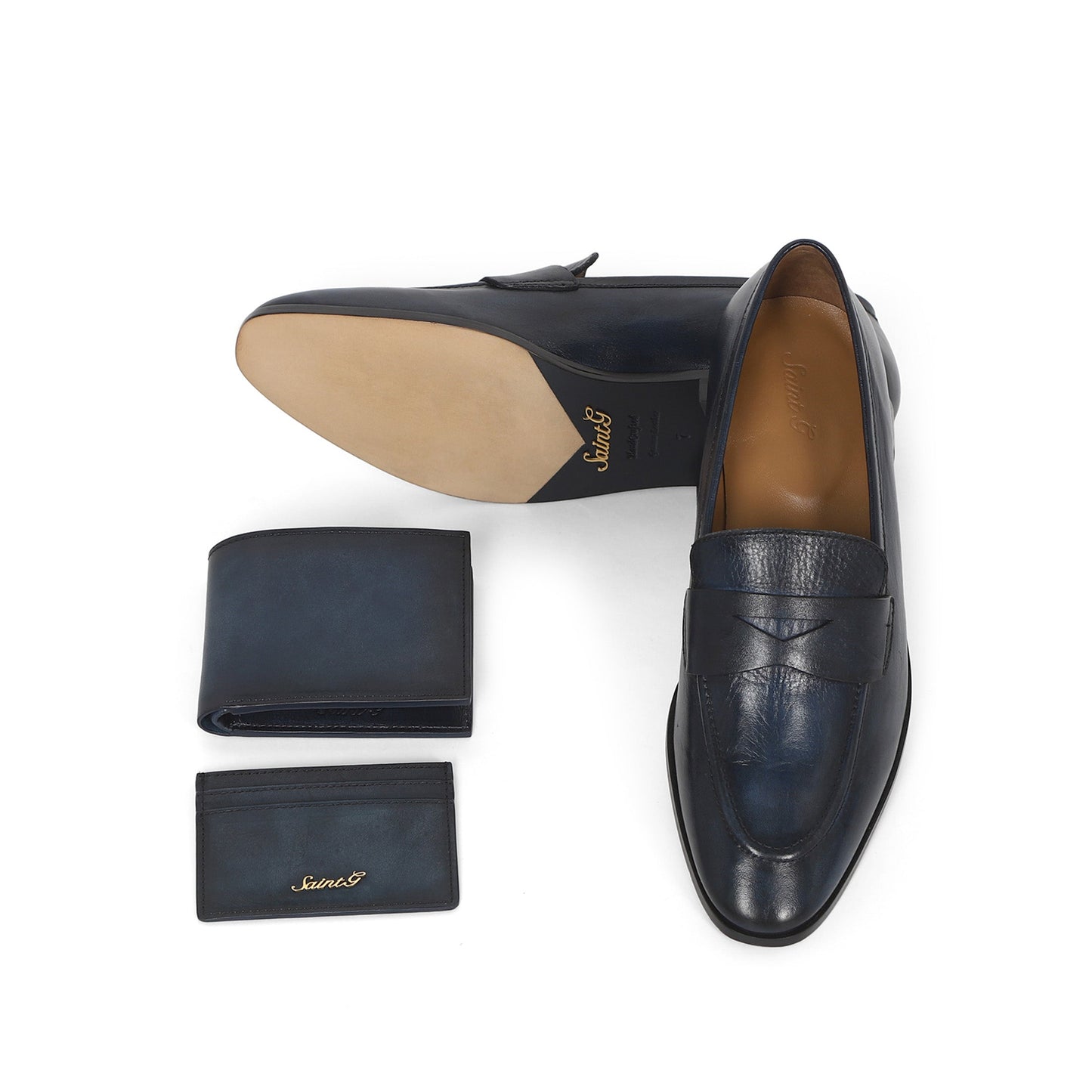 Saint Lukonin Toned Navy Leather Loafers With Set