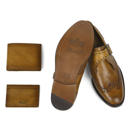 Saint Salvador Tan Leather Monk Brogue With Set