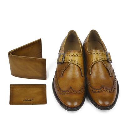 Saint Salvador Tan Leather Monk Brogue With Set