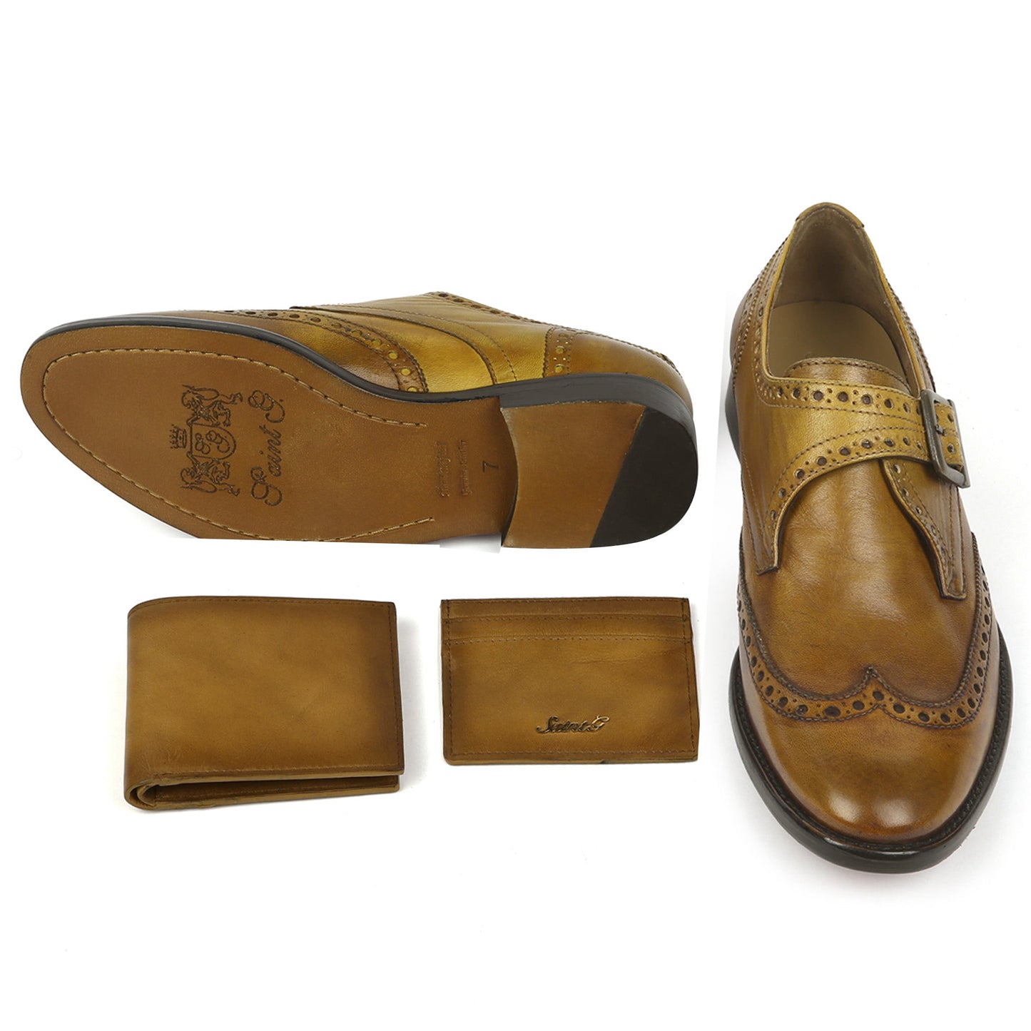 Saint Salvador Tan Leather Monk Brogue With Set