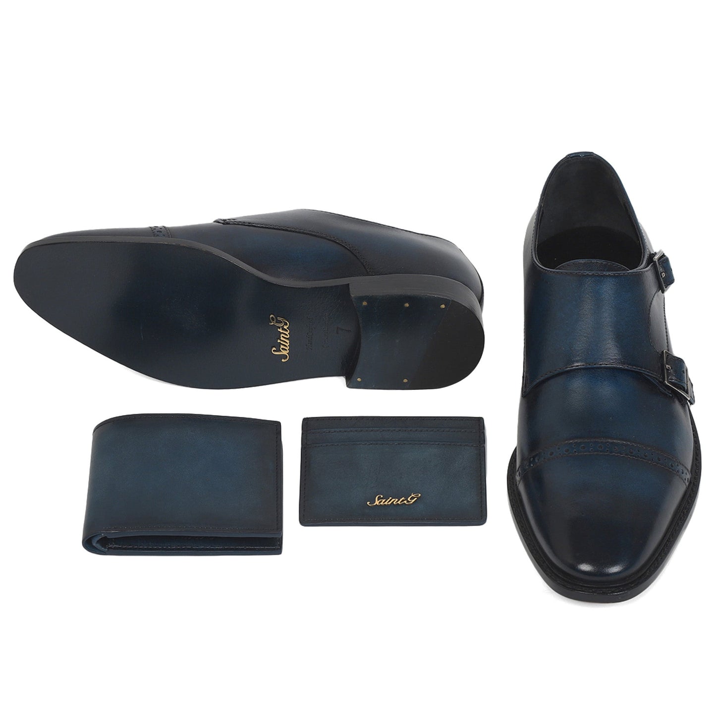 Saint Perctarit Blue Leather Double Buckle Monk With Set