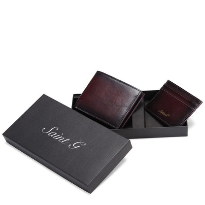 Dark Brown Leather Men's Wallet Set