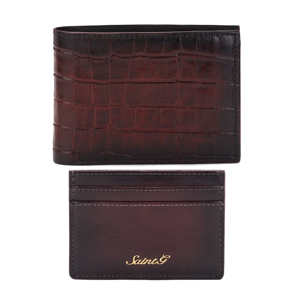 Brown Croco Leather Men's Wallet Set - SaintG