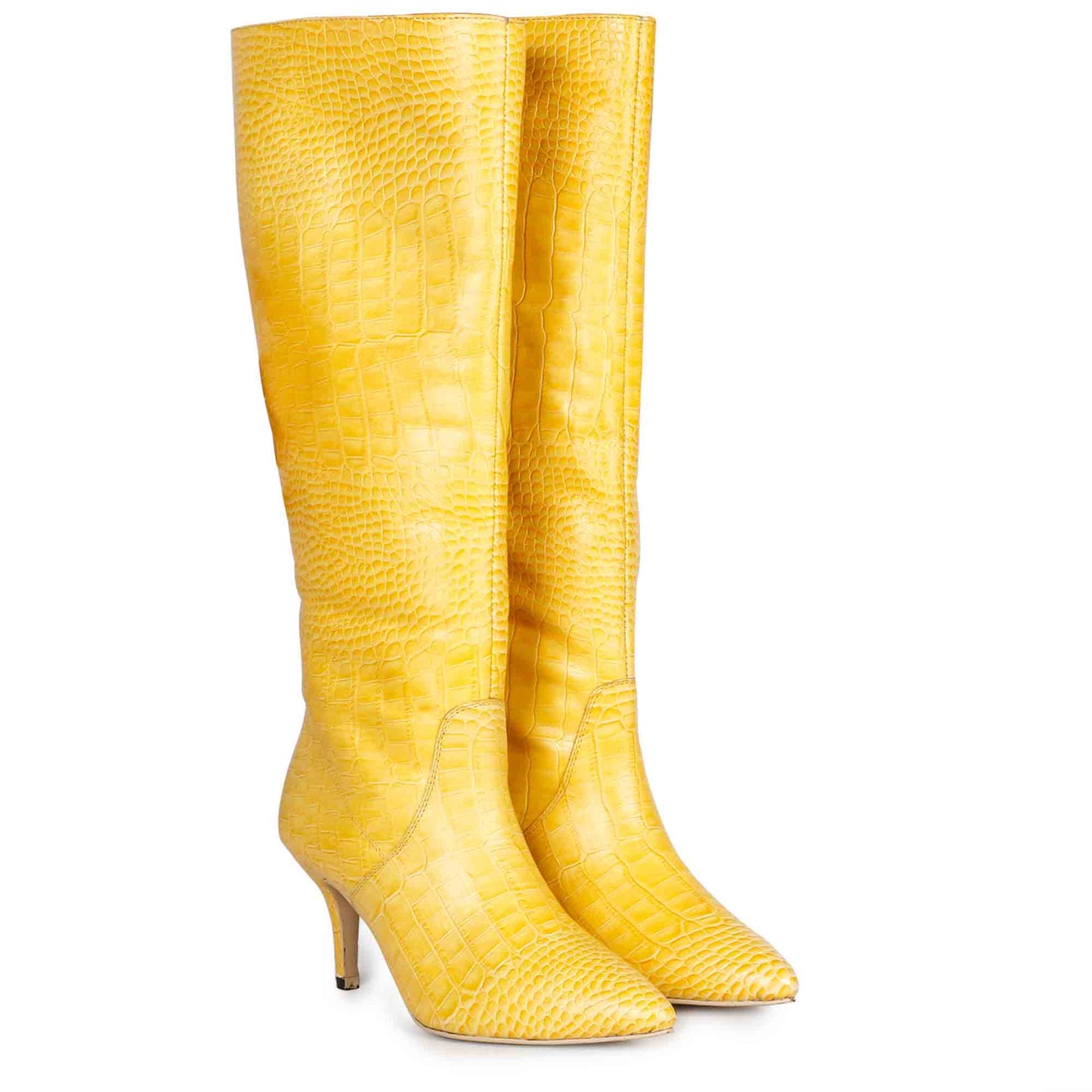 Saint Adella Yellow Croco Embossed Vegan Leather Long Boots