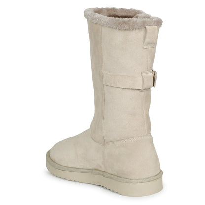 Saint Aurelia Buckle Decorative Ivory Suede Leather Snug Boots