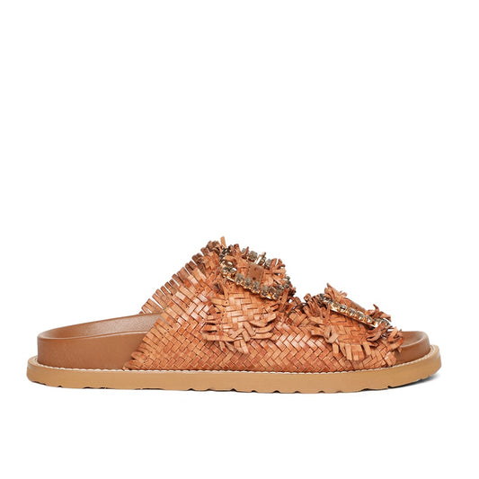 Saint Ravenna Tan Woven Leather Sliders