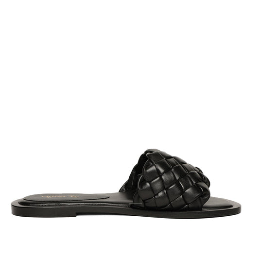 Saint Edetta Black Woven Leather Sliders