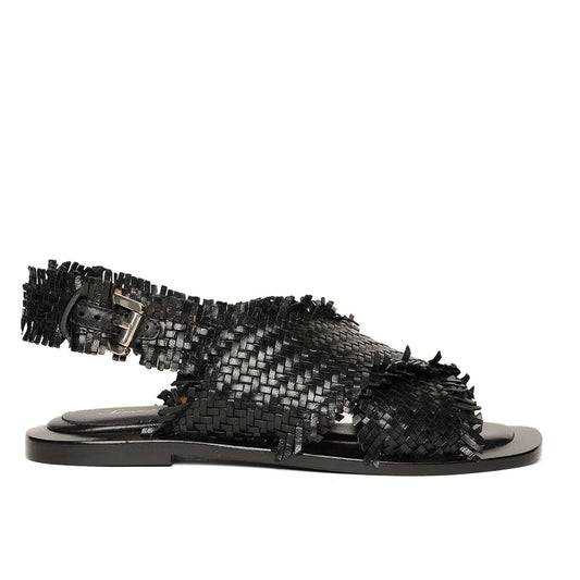 Saint Gaetana Black Woven Leather Sandals