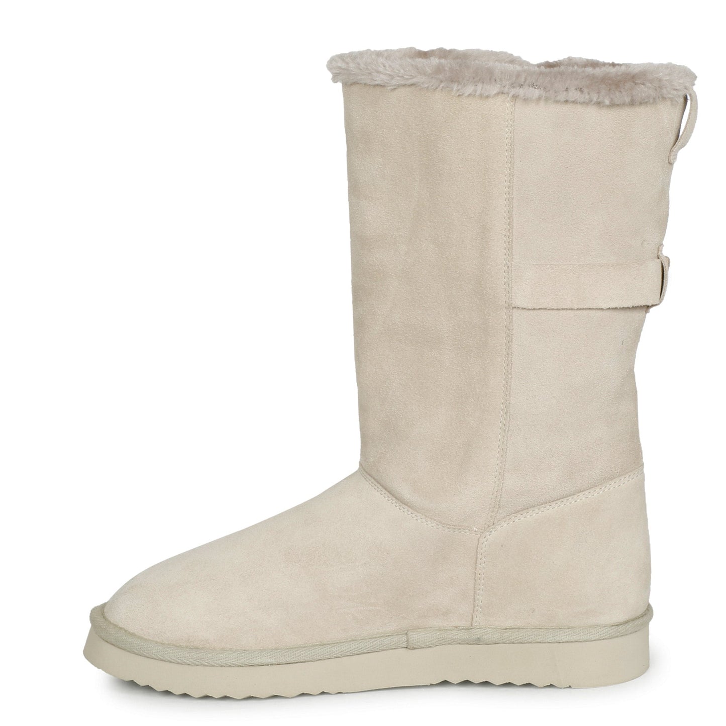 Saint Aurelia Buckle Decorative Ivory Suede Leather Snug Boots