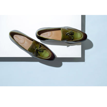 Saint Valentin Olive Leather Tassel Moccasins