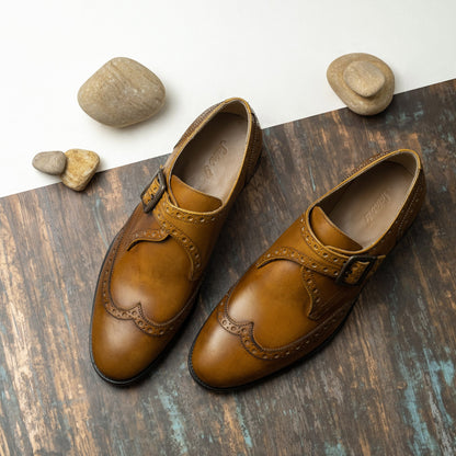 Saint Salvador Tan Leather Monk Brogue With Set