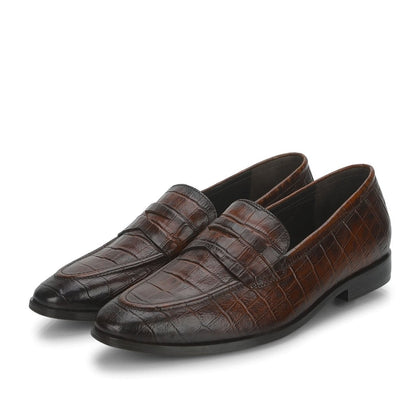 Saint Ansprand Brown Croco Embossed Leather Loafers With Set