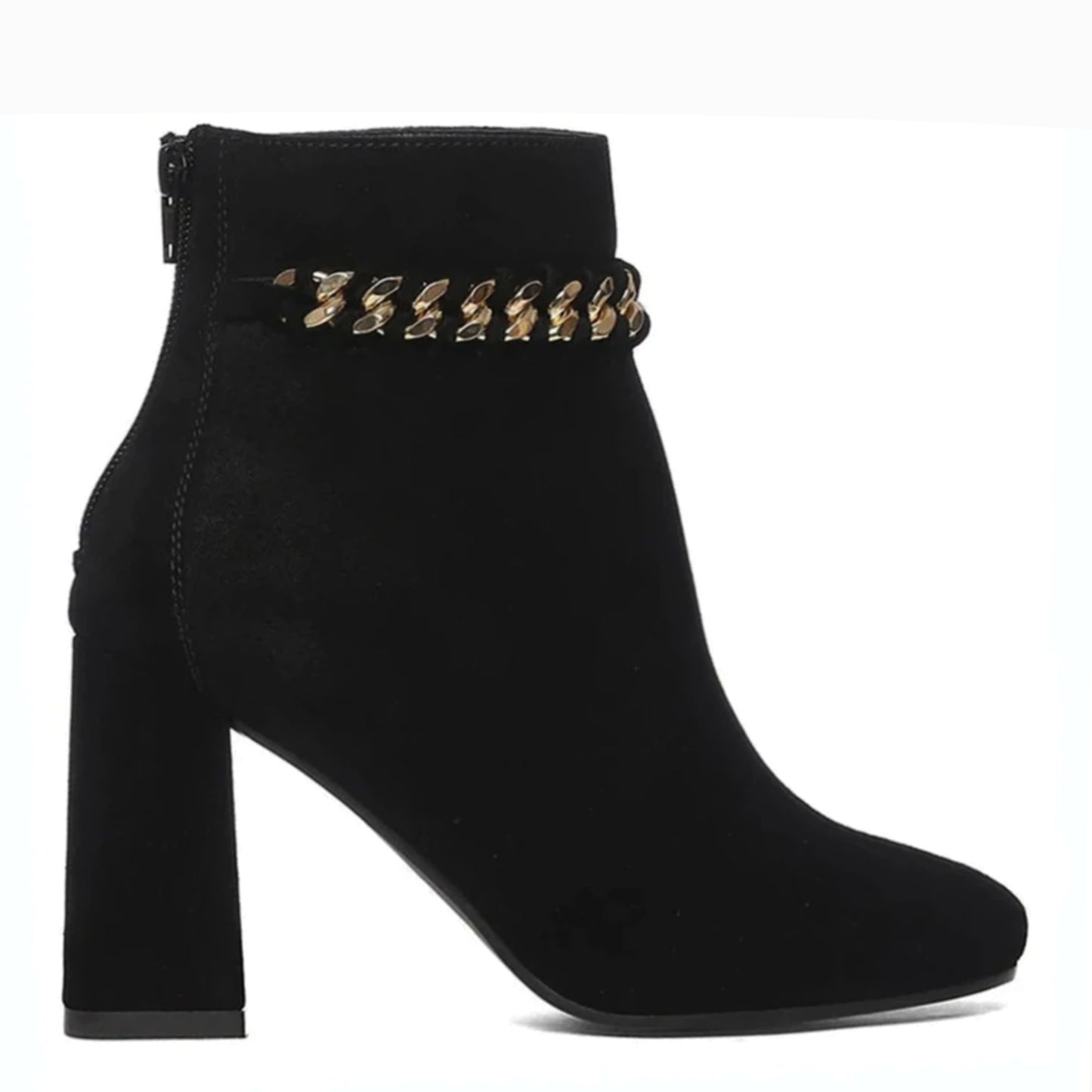 Saint Amica Black Leather Metal Chain Décor Boots