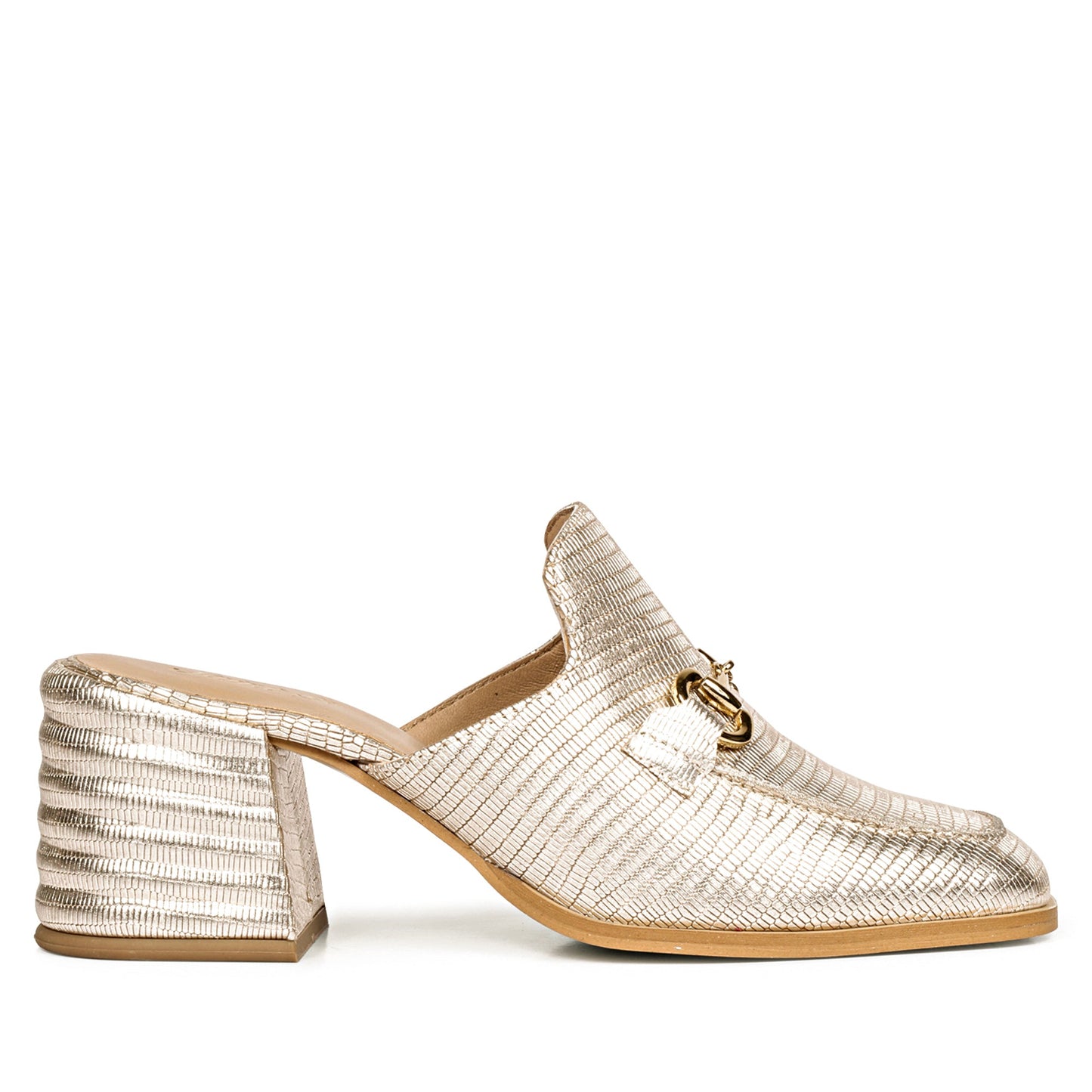 Saint Jasmine Gold Metallic Lizard Print Leather Moccasins