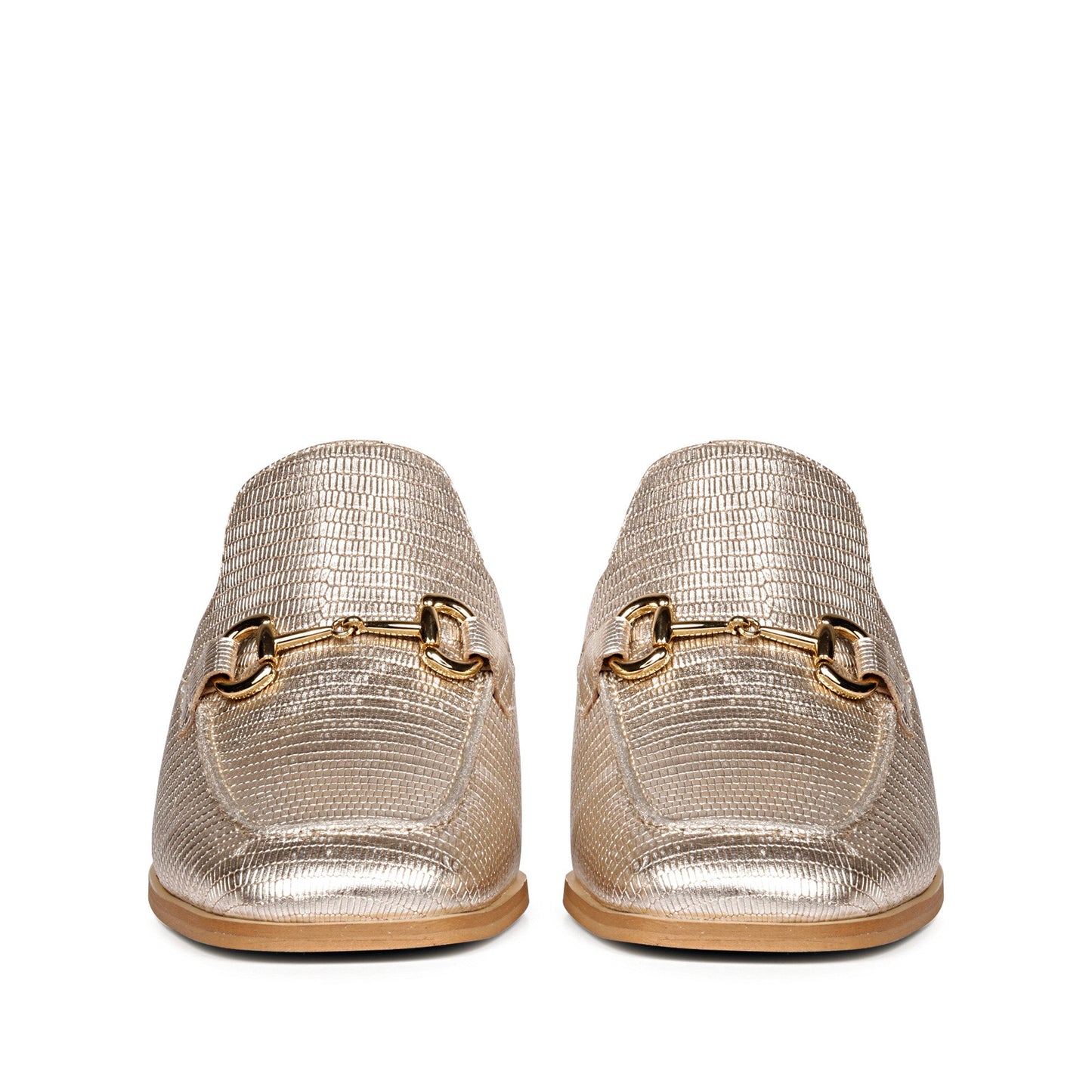 Saint Jasmine Gold Metallic Lizard Print Leather Moccasins