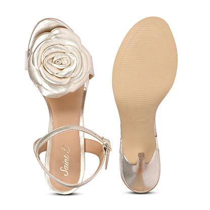 Saint Veronique Flower Embellished Platin Metallic Leather Stilettos