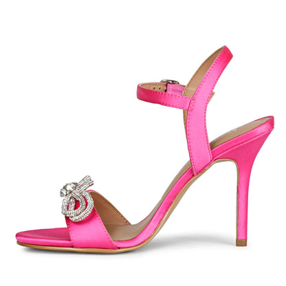 Saint Hayden Stone Studded Bow Hot Pink Leather Stilettos