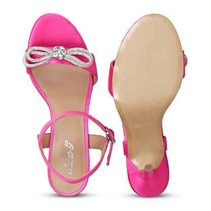 Saint Hayden Stone Studded Bow Hot Pink Leather Stilettos