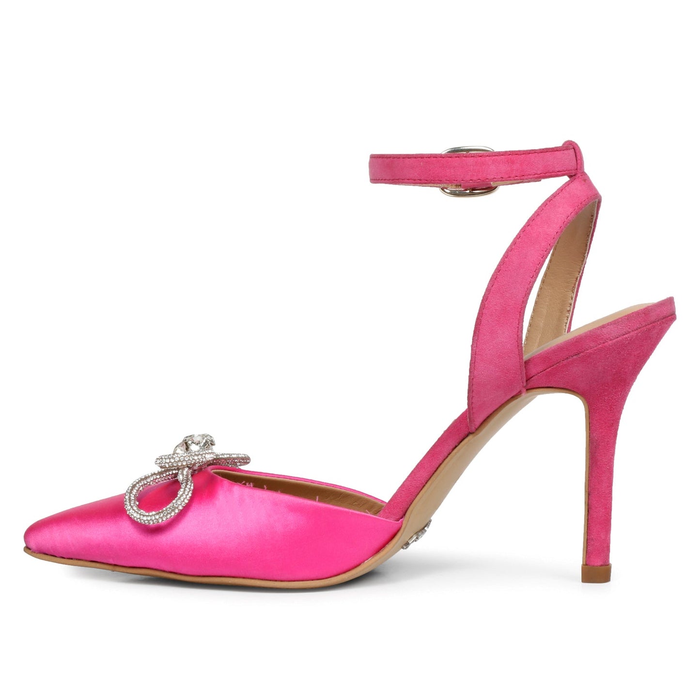 Saint Kylie Silver Stone Studded Bow Hot Pink Leather Stilettos