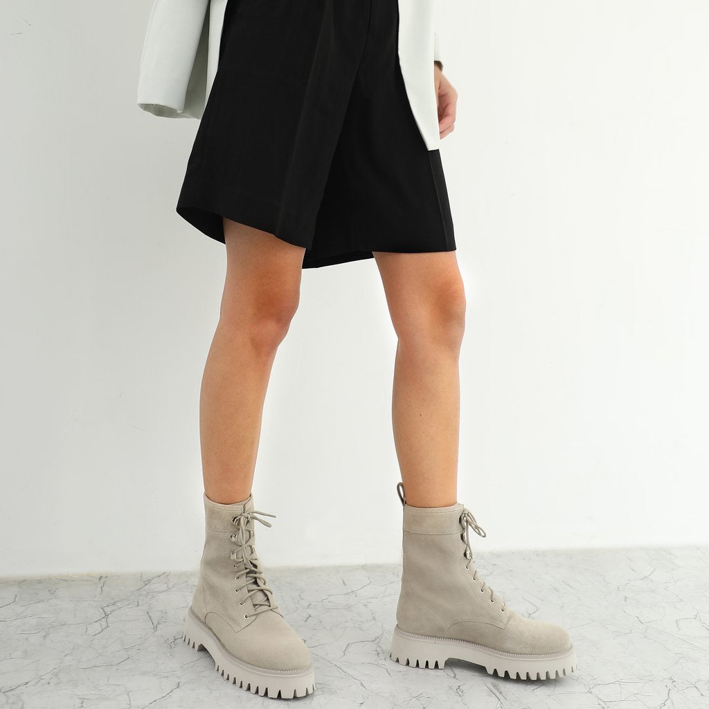 Saint Anastasia Ivory Leather Lace Up High Ankle Boots