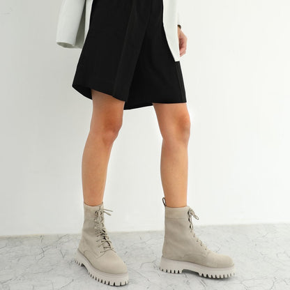 Saint Anastasia Ivory Leather Lace Up High Ankle Boots