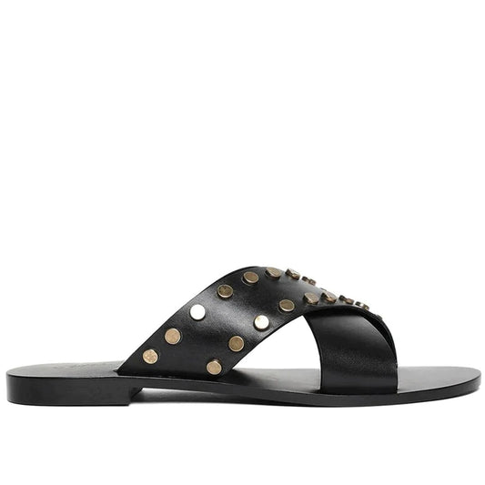 Saint Rosina Metal Studded Black Leather Flats