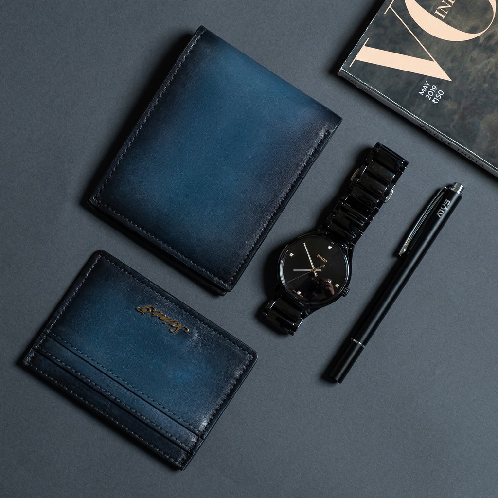 Blue Mens Wallet Set