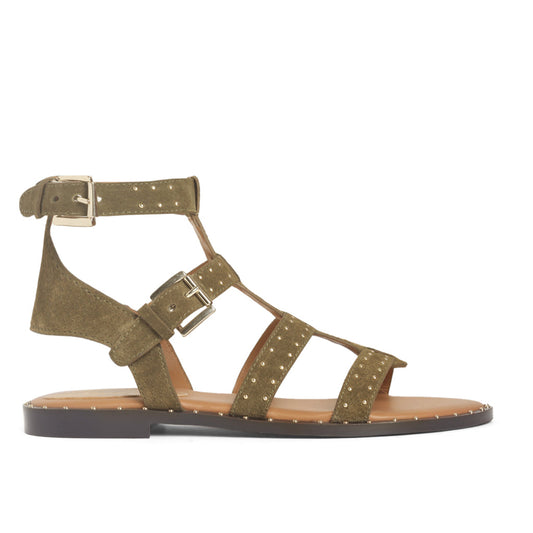 Saint Daniella Brown Suede Leather Studded Strappy Sandals