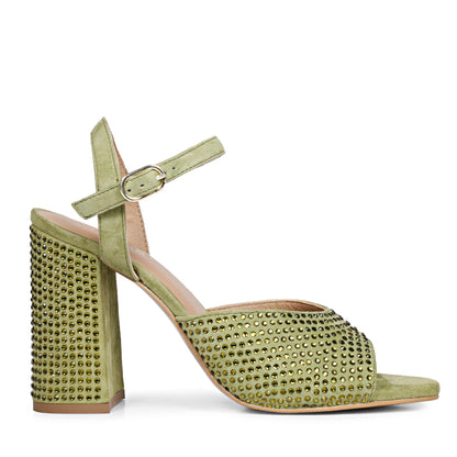 Saint Alyssa Stud Embellished safari Leather Block Heels