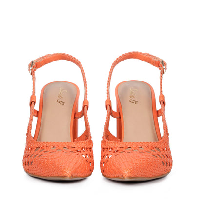 Saint Malea Orange Hand Woven Leather Block Heels