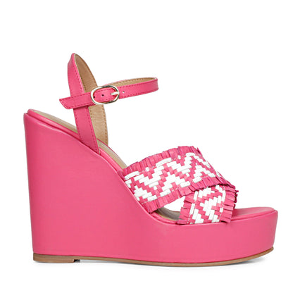 Saint Glenda Hand Woven Hot Pink Leather Wedge Heels