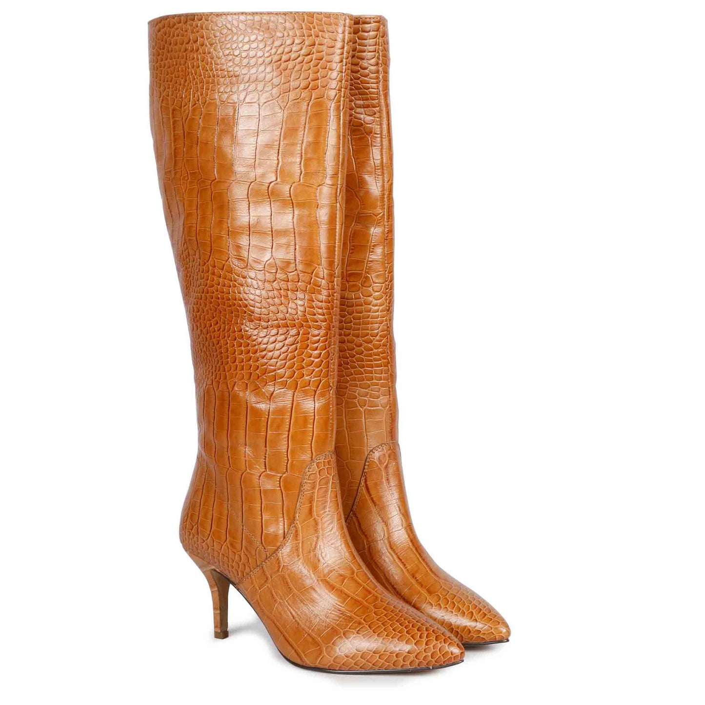 Saint Adella Cuoio Croco Embossed Vegan Leather Long Boots