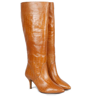 Saint Adella Cuoio Croco Embossed Vegan Leather Long Boots