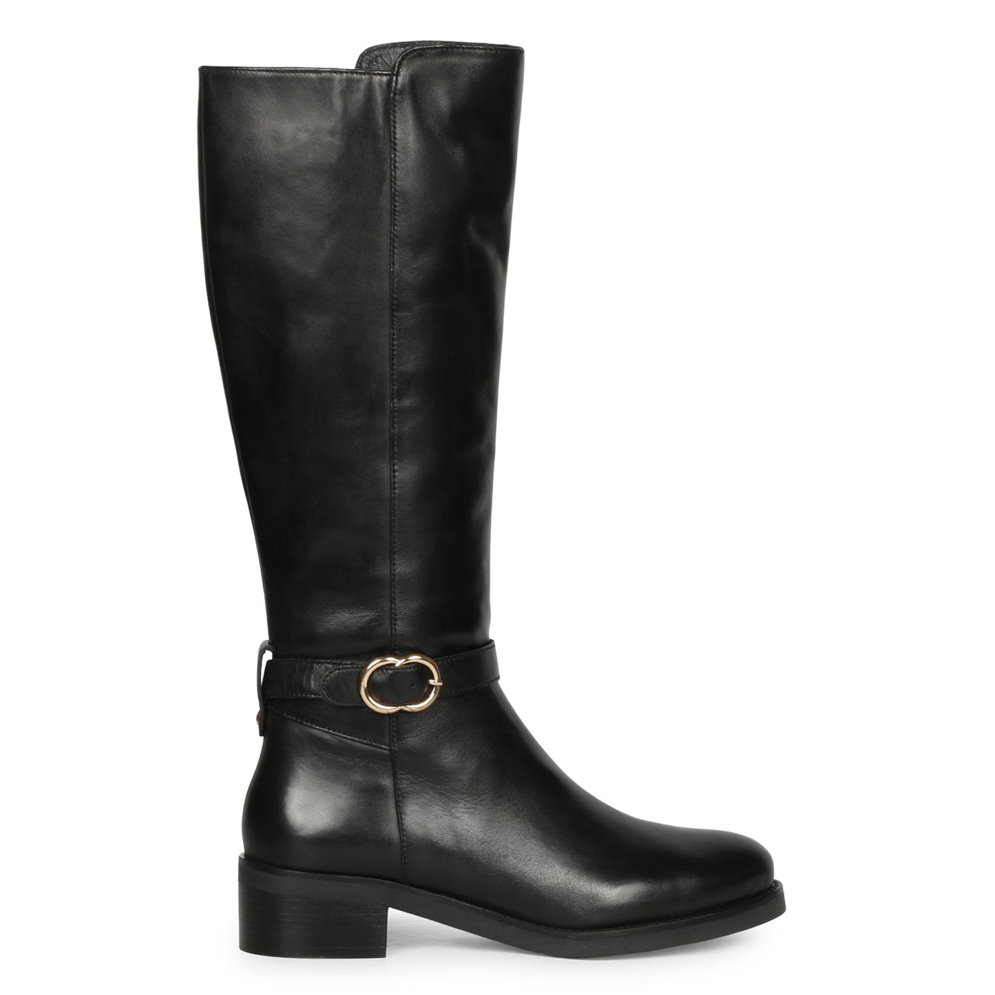 Saint Abella Buckle Decorative Black Leather Long Boots