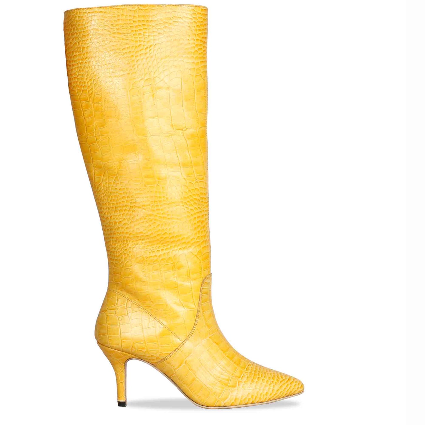 Saint Adella Yellow Croco Embossed Vegan Leather Long Boots