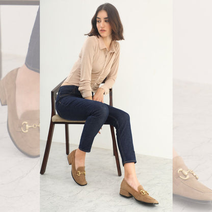 Saint Jenny Taupe Suede Leather Handcrafted Moccasins