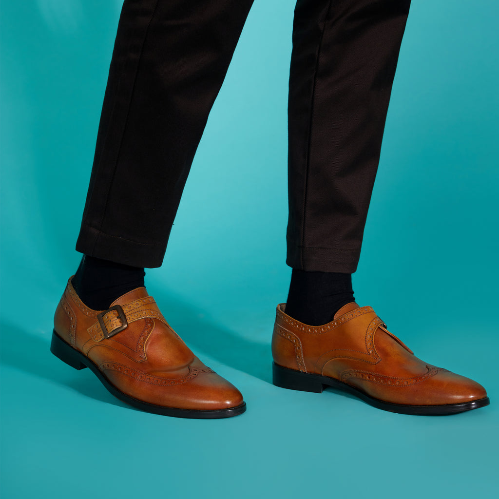 SaintG Tan Leather Monk Brogue